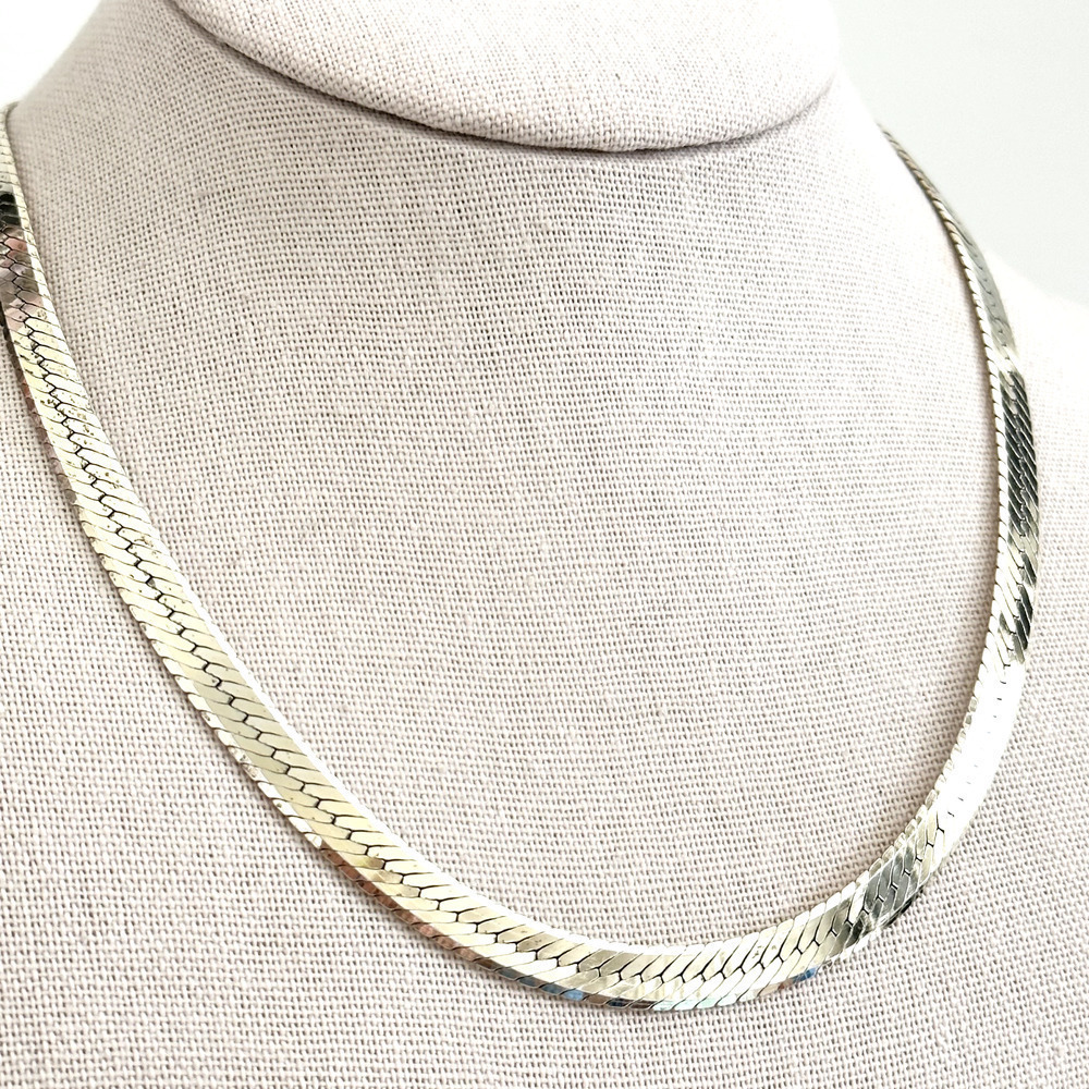 925 Italy Sterling Silver Gold Vermeil Vintage 6.5MM Herringbone Chain Necklace - Picture 7 of 9
